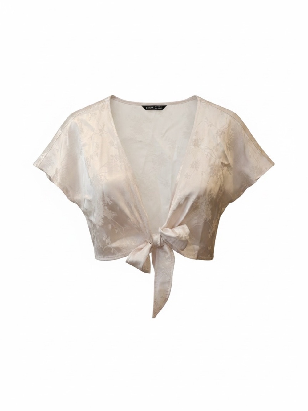 SHEIN Cream Satin Tie-Front Cropped Blouse